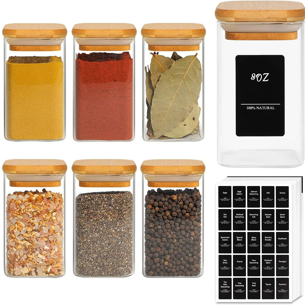 Mason Jar 8Oz - Glass Spice Jars with Bamboo Lid,