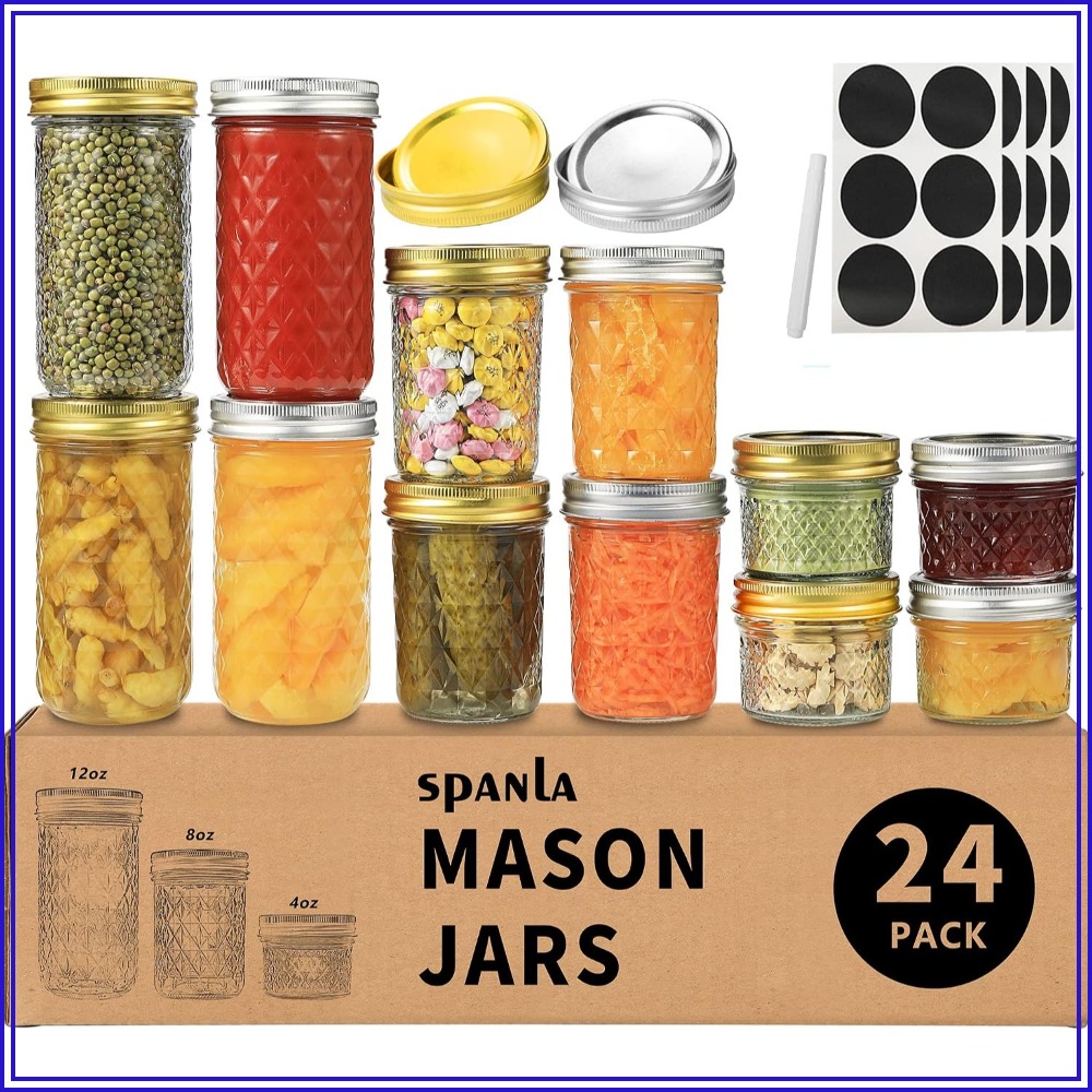 Mason Jar 8Oz - 24 Pack Mason Jars with Lids