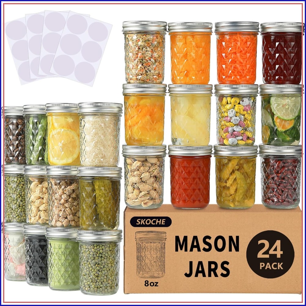 Mason Jar 8Oz - 8 oz Mason Jars 24 Pack,