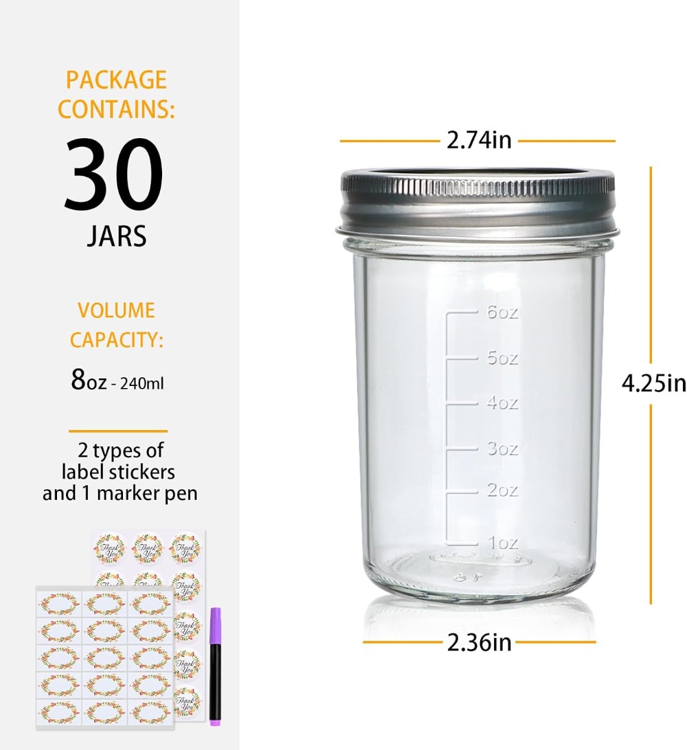 30 Pack 8 oz Mason Jars with L - Mason Jar 8Oz review and price