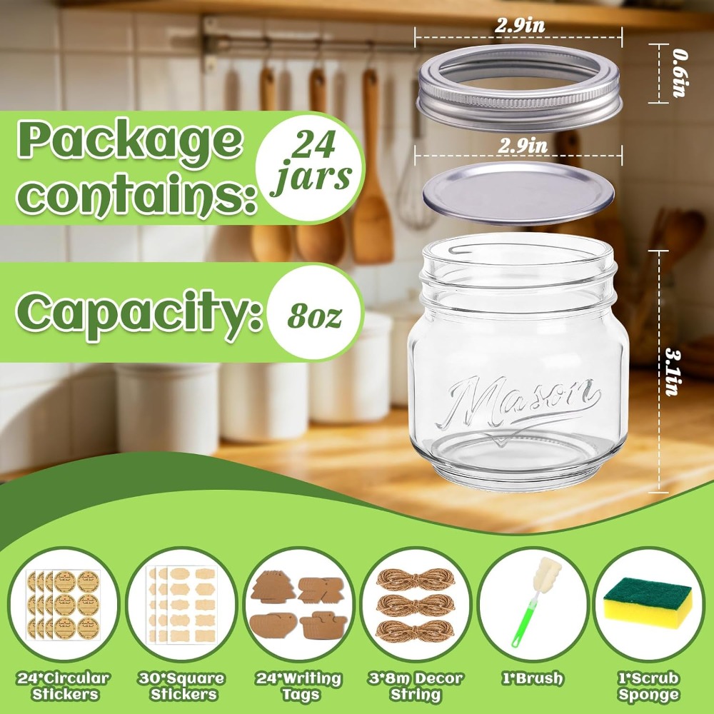 8 oz Mason Jars with Lids, 24  - Mason Jar 8Oz review and price