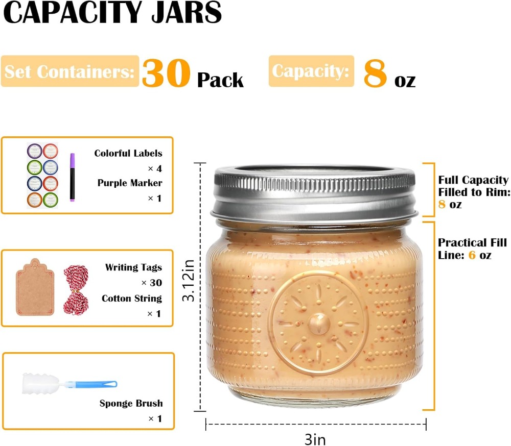 30 Pack 8 oz Mason Jars with L - Mason Jar 8Oz review and price